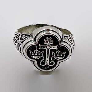 Signet Ring, Byzantine Cross, Vintage,Sterling Silver, Size 9,Greek Wedding Ring